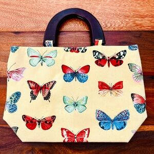 Custom Yellow Fabric Butterfly Print Canvas Purse / Handbag
